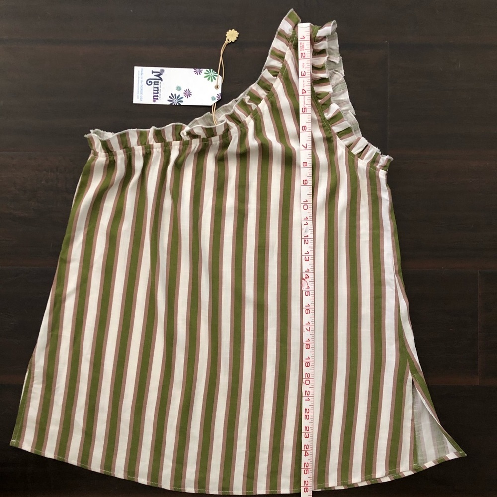 Show Me Your Mumu Ulani One Shoulder Ruffle Top Olive Stripe NWT Size S - Picture 12 of 15